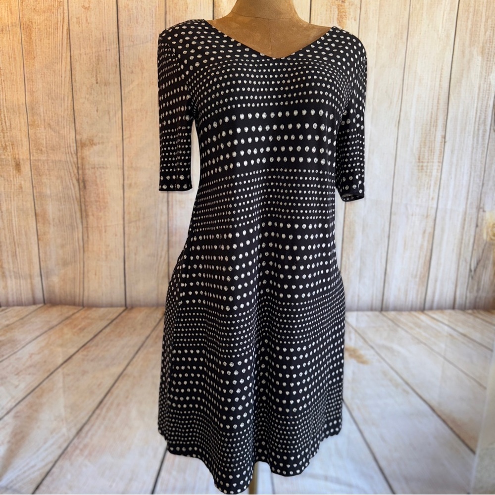 Chico's Black and White Patterned Midi Dress, Jersey knit, x back sz 0 or small‌